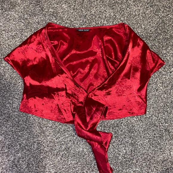 Red satin tie top in red - Picture 6 of 6